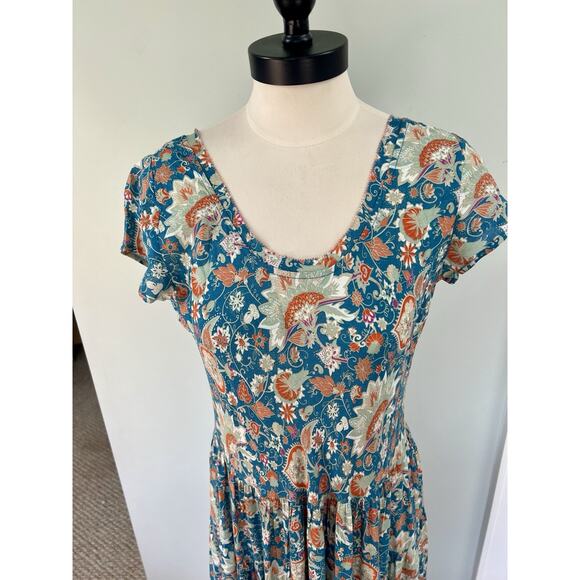 Soft Surroundings Sz XS Kara Floral Maxi Dress in Fiery Teal Blue Jacobean - Picture 5 of 13